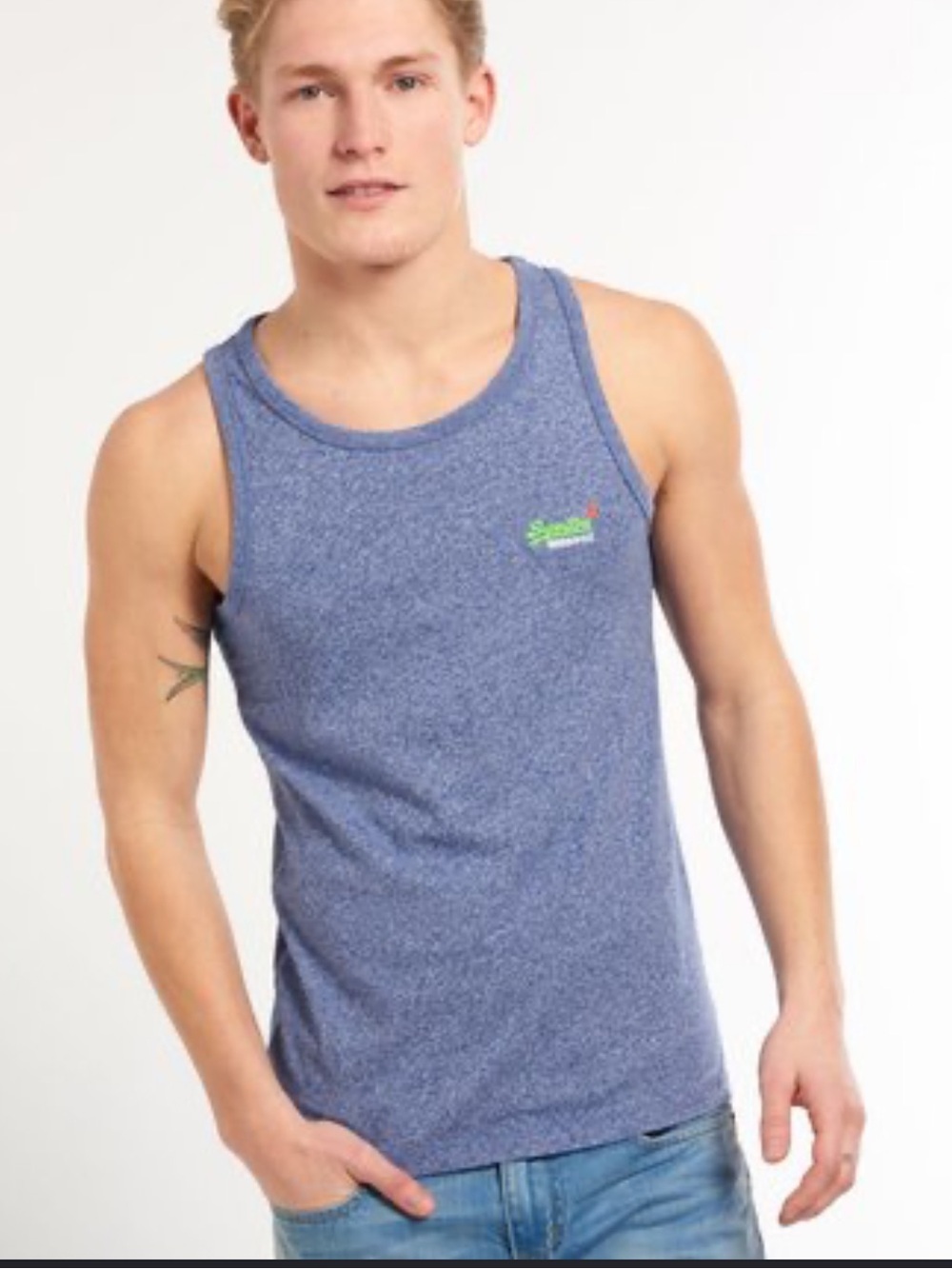 Superdry Navy Blue Embroidered Logo 100% Cotton Navy Blue Tank Top - Men's M